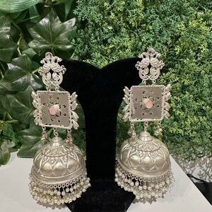 & Other Stories Silver and Pink Jhumka Earrings